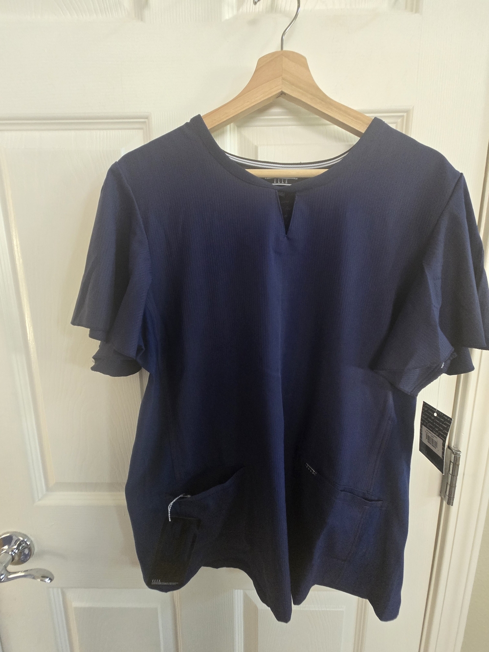 ELLE Navy Medical Scrub Top with Flounced Sleeves